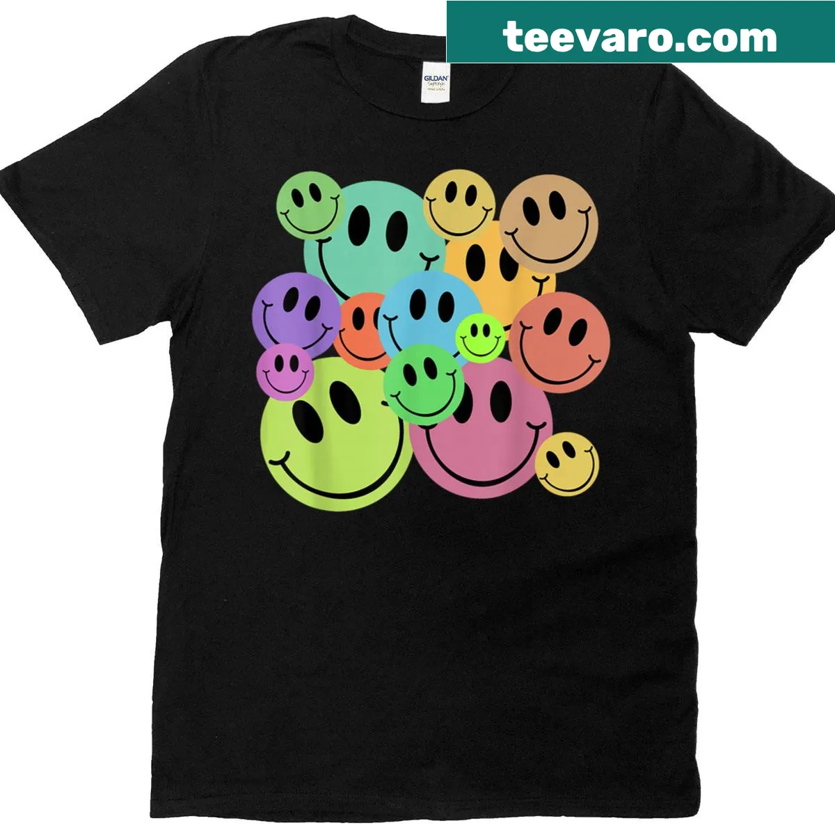 Vintage trendy t-shirt with a cheerful smiley face design — on a men's t-shirt