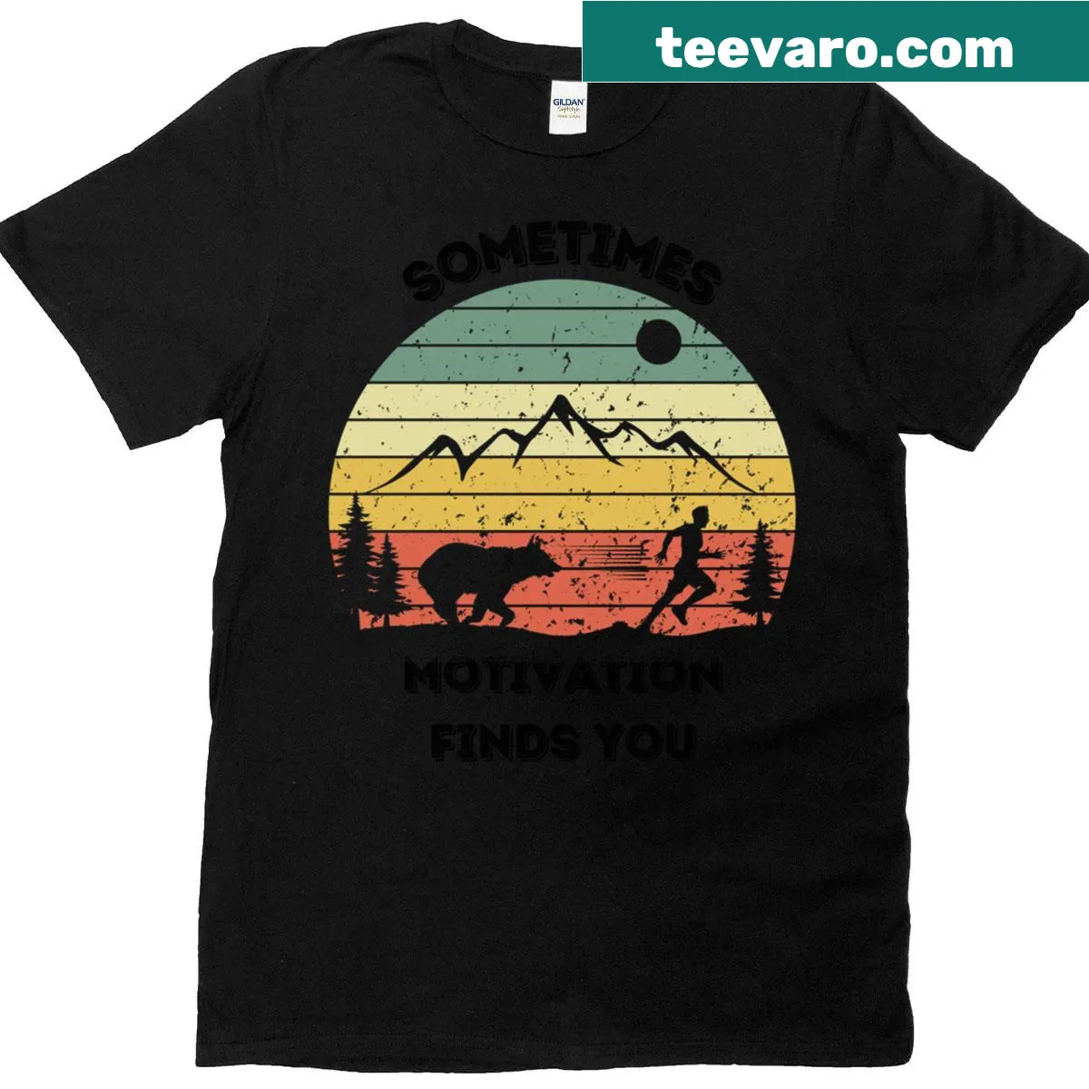 Funny bear graphic t-shirt for runners with a motivational quote — on a men's t-shirt