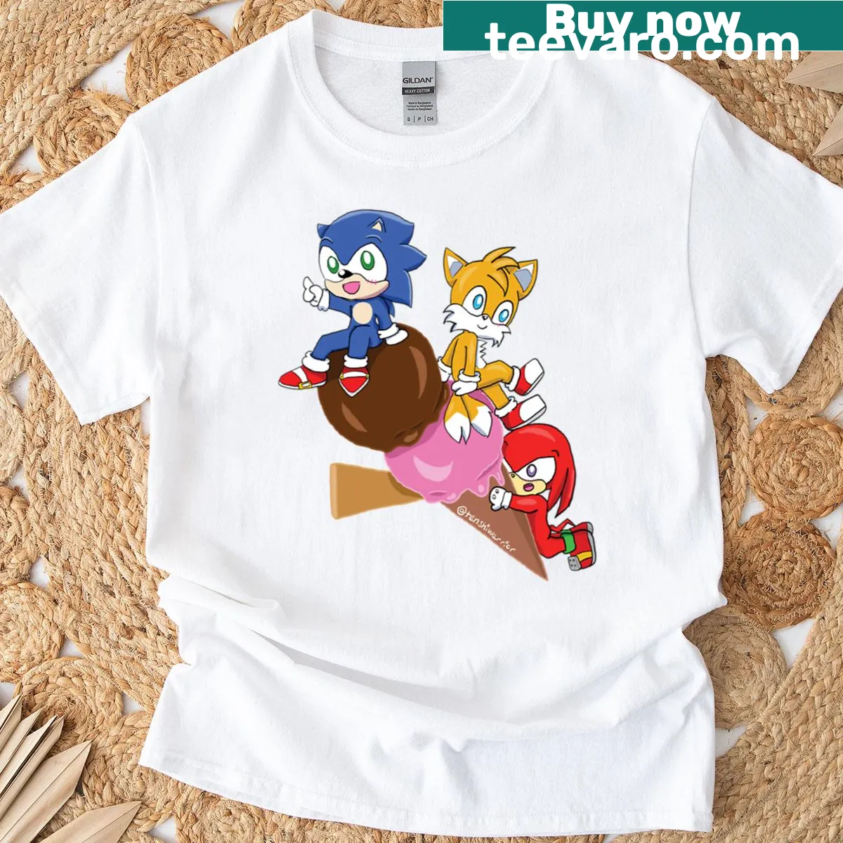 T-shirt featuring Sonic and friends design for gaming fans. — on a men's t-shirt