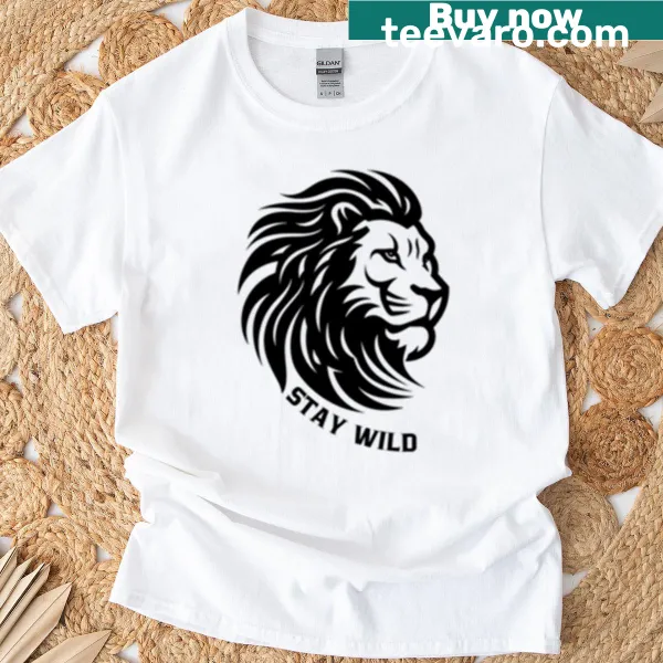 Vector art lion head with 'Stay Wild' text