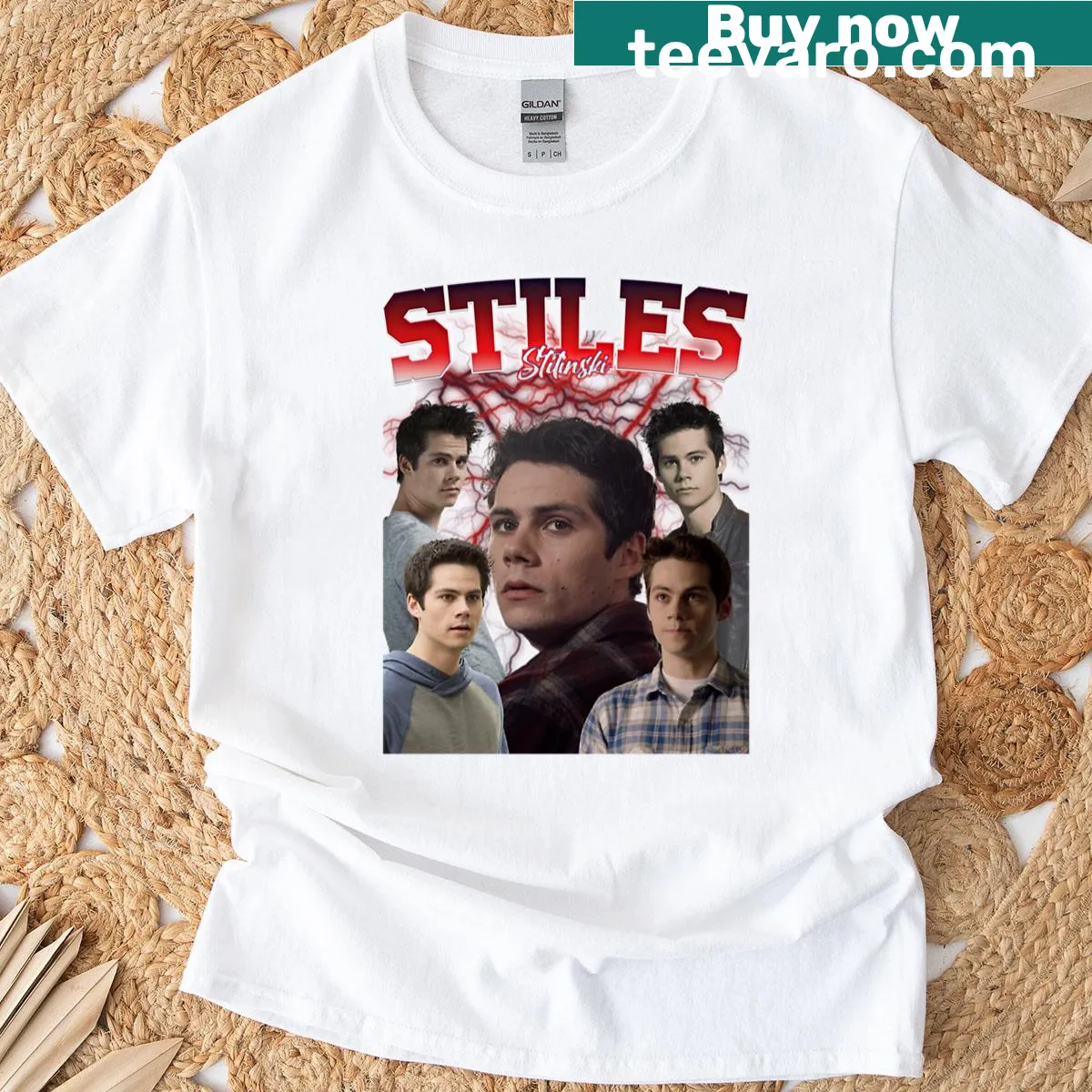 Retro style t-shirt with Stiles Stilinski graphic — on a men's t-shirt