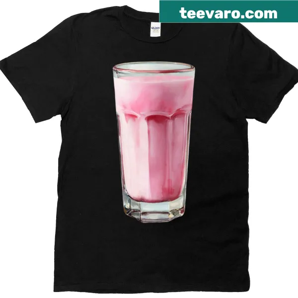 Illustration of a tall glass of strawberry milk on a t-shirt