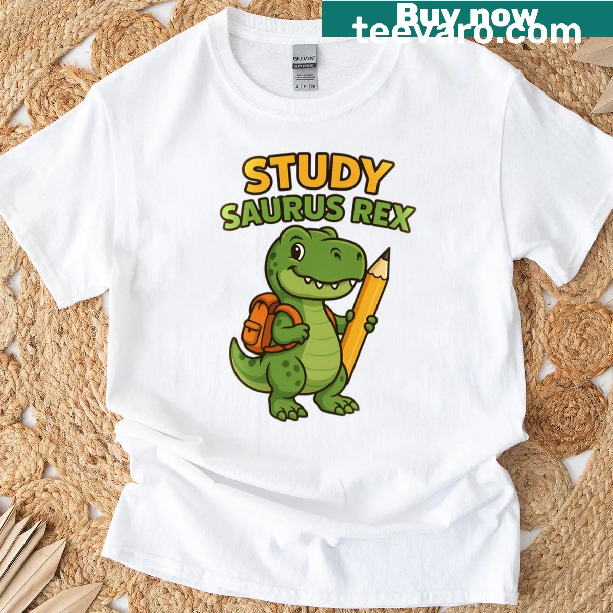 Cute T-Rex graphic for back-to-school on t-shirt — on a men's t-shirt