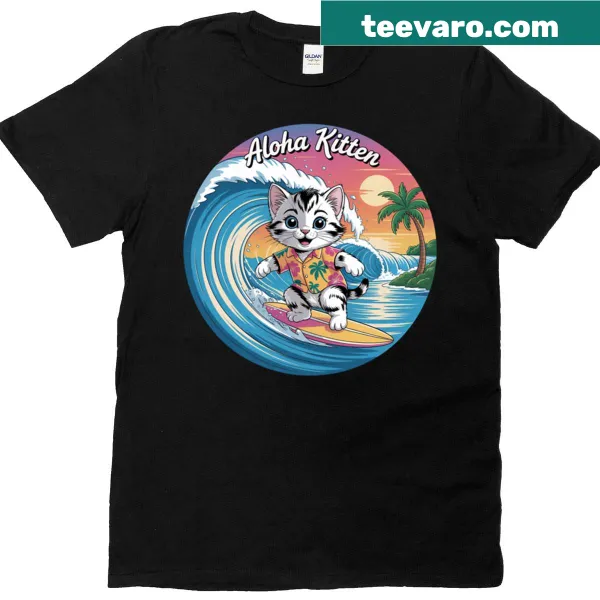 Funny kitten surfing t-shirt design
