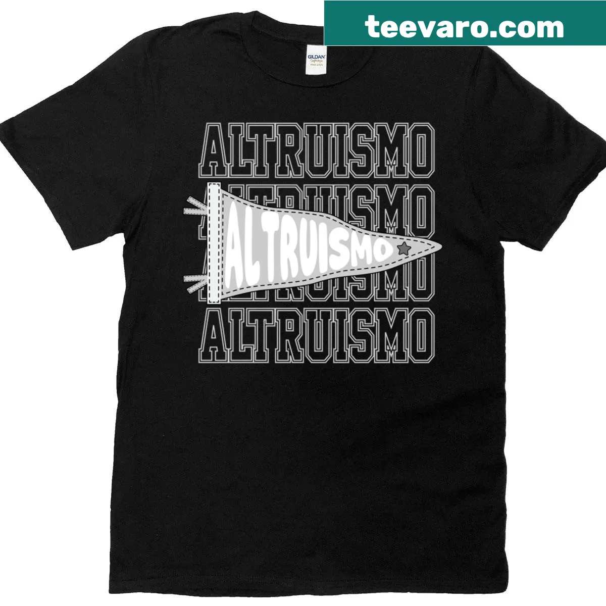 Retro school spirit t-shirt with 'Team Altruismo' text — on a men's t-shirt