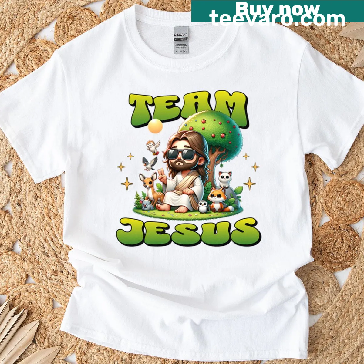 Bold Team Jesus graphic t-shirt with impactful typography — on a men's t-shirt