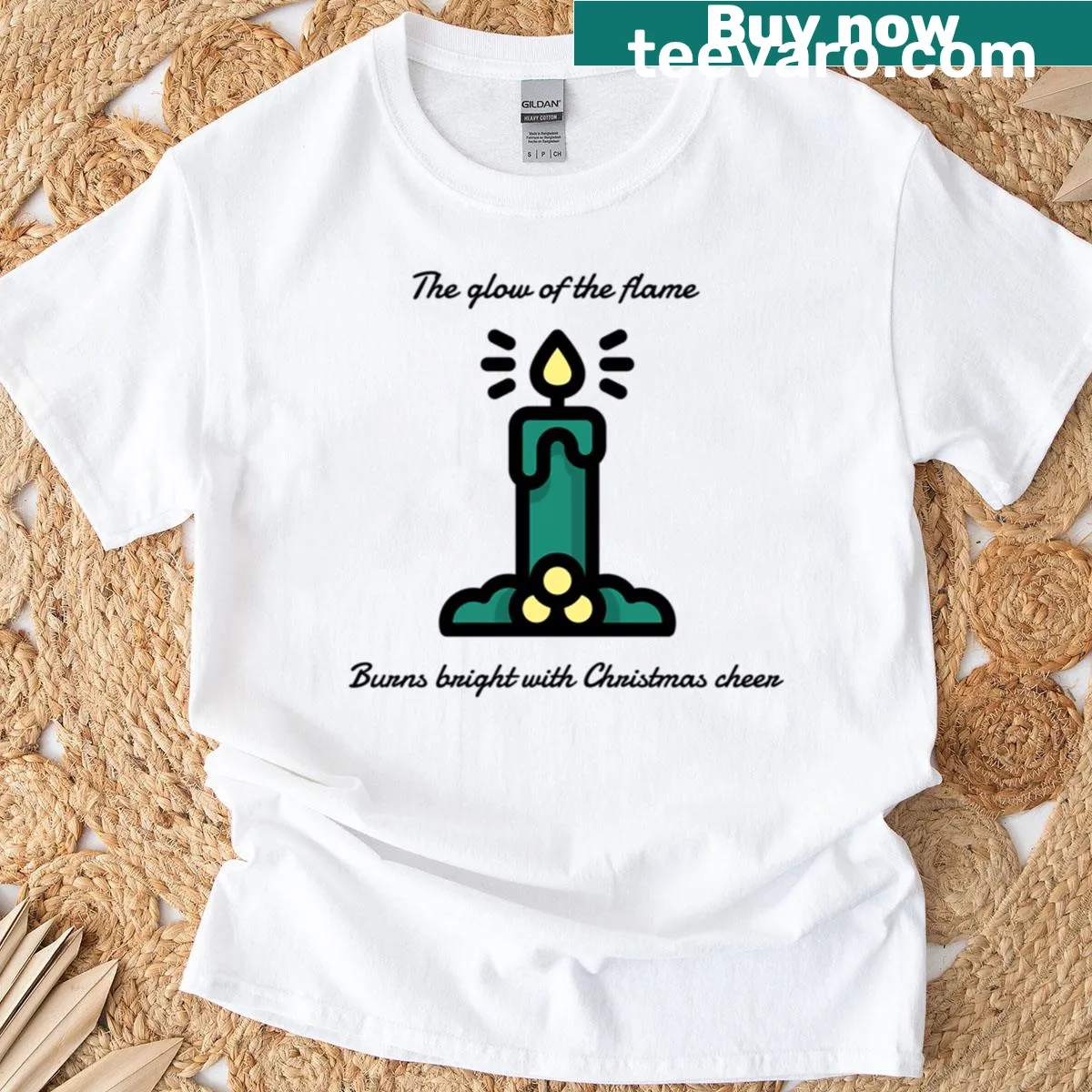 Christmas T-shirt featuring a candle design spreading cheer and warmth. — on a men's t-shirt