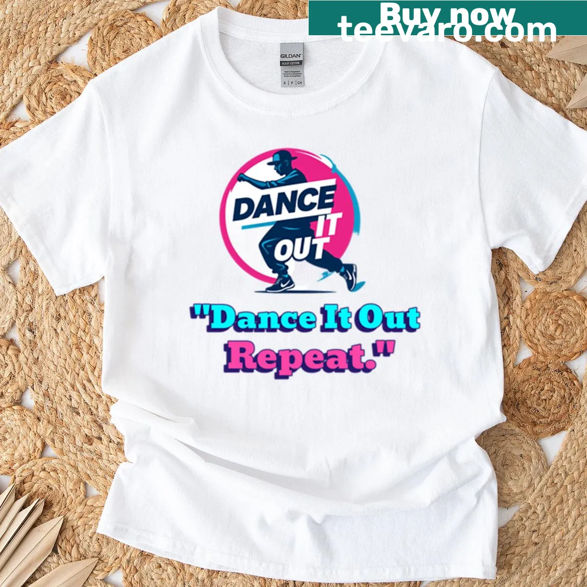 Repeat Dance It Out typography on a t-shirt — on a men's t-shirt