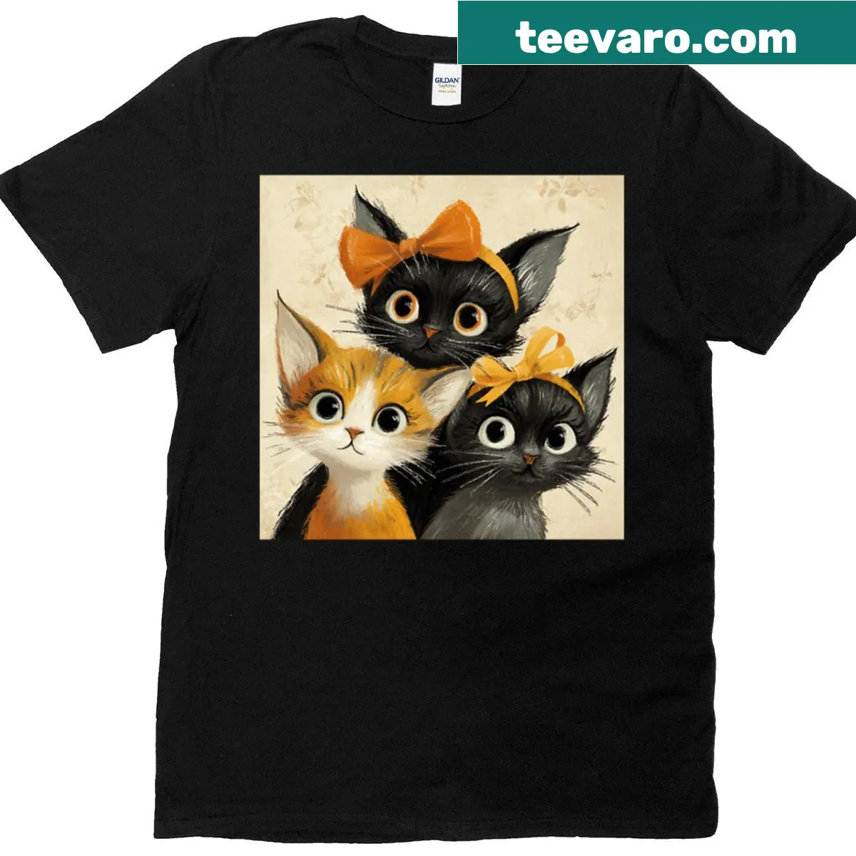 Vintage graphic featuring three charming cats on a t-shirt — on a men's t-shirt
