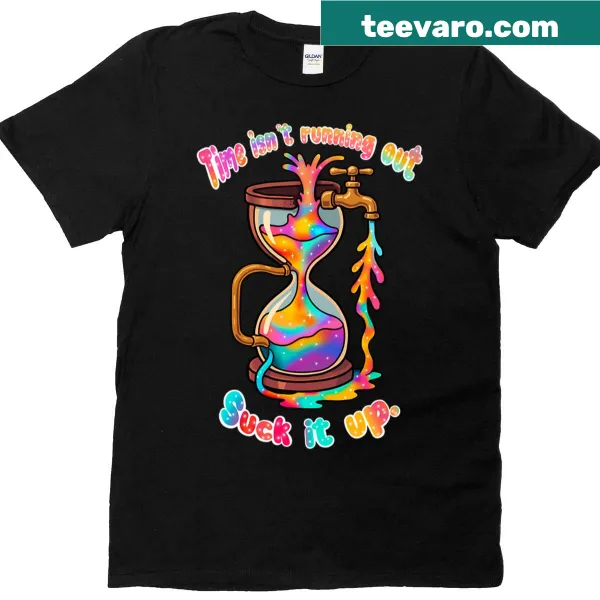 Trippy T-shirt with an overflowing rainbow hourglass design