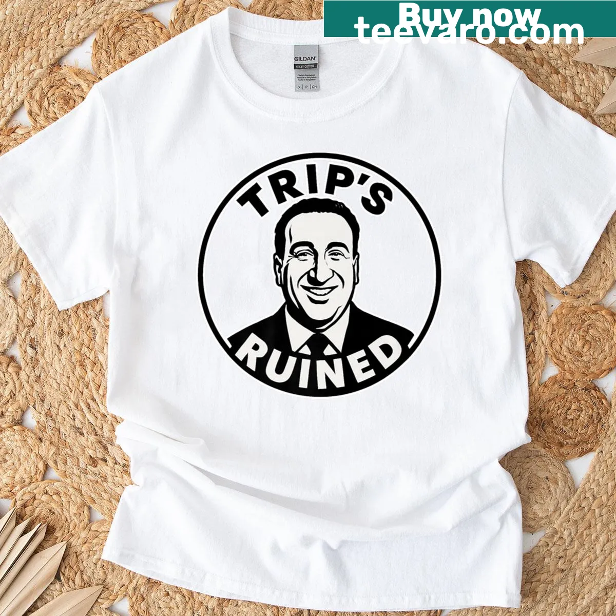 Funny Trips Ruined t-shirt with witty saying — on a men's t-shirt