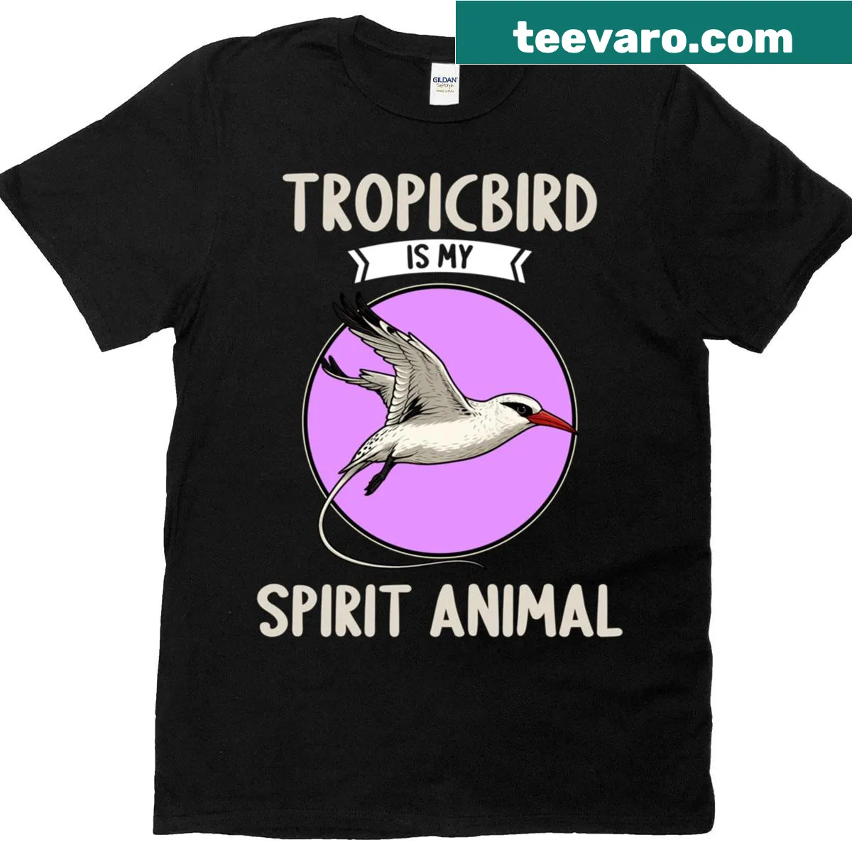 T-shirt featuring a colorful design of tropicbirds — on a men's t-shirt