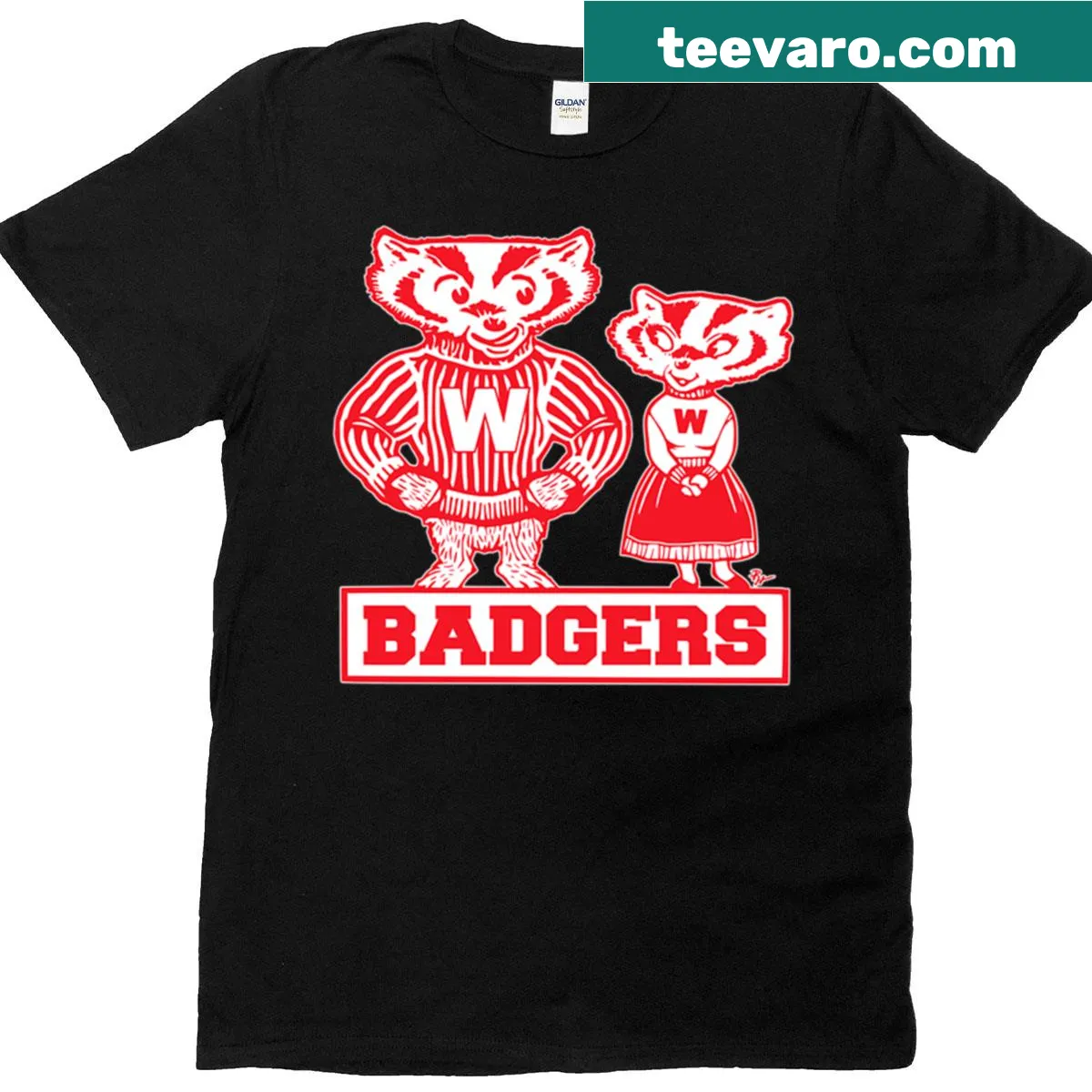 Vintage-style t-shirt featuring a cute badger mascot design for couples. — on a men's t-shirt