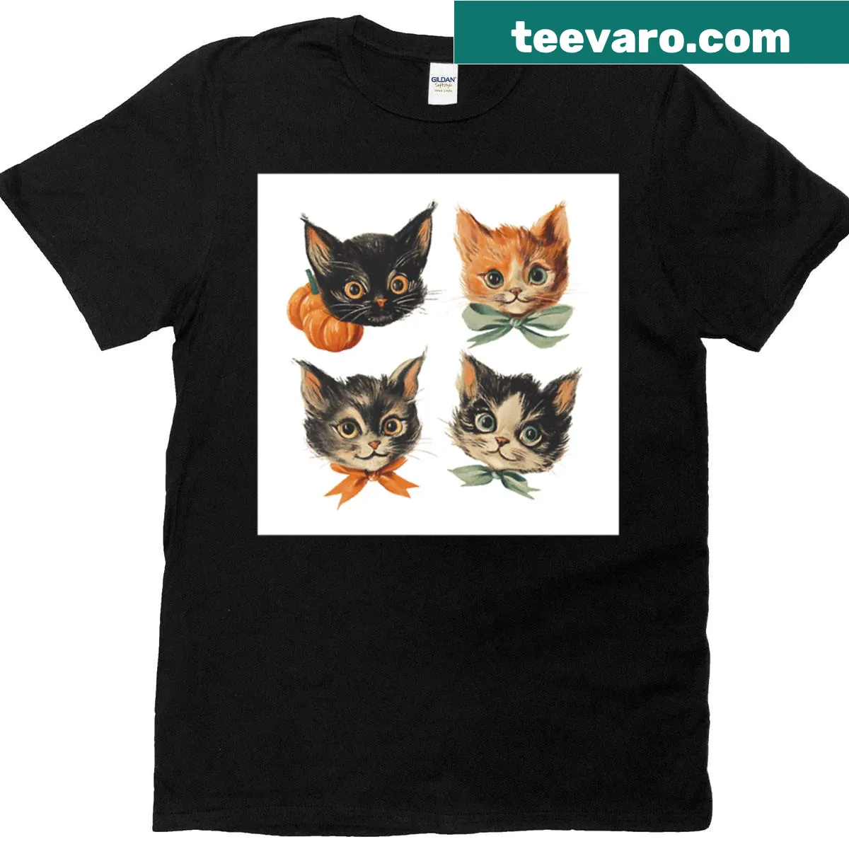 Vintage-style illustration of cats on a T-shirt — on a men's t-shirt