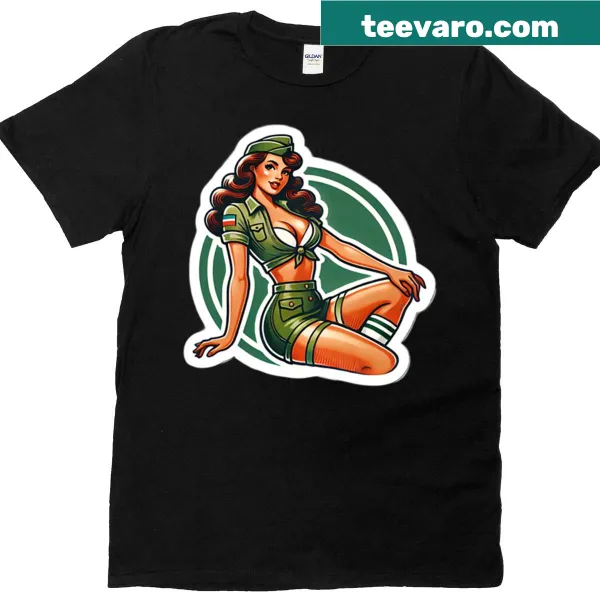 Vintage WWII pin-up girl illustration t-shirt