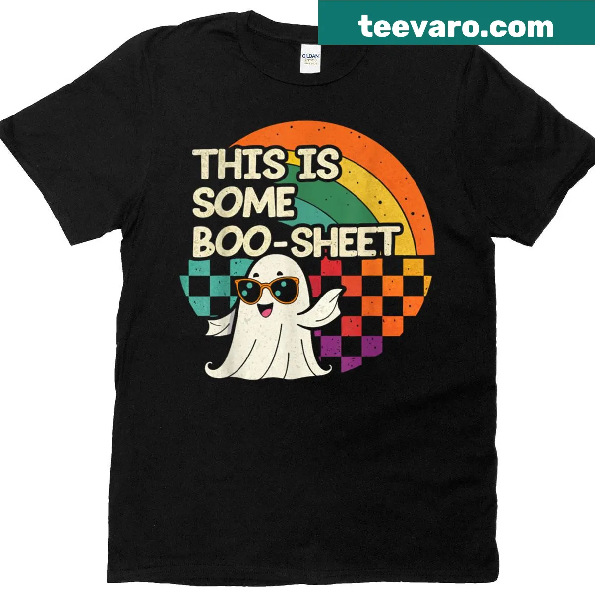 Vintage-style Halloween shirt with a ghost and humorous text — on a men's t-shirt