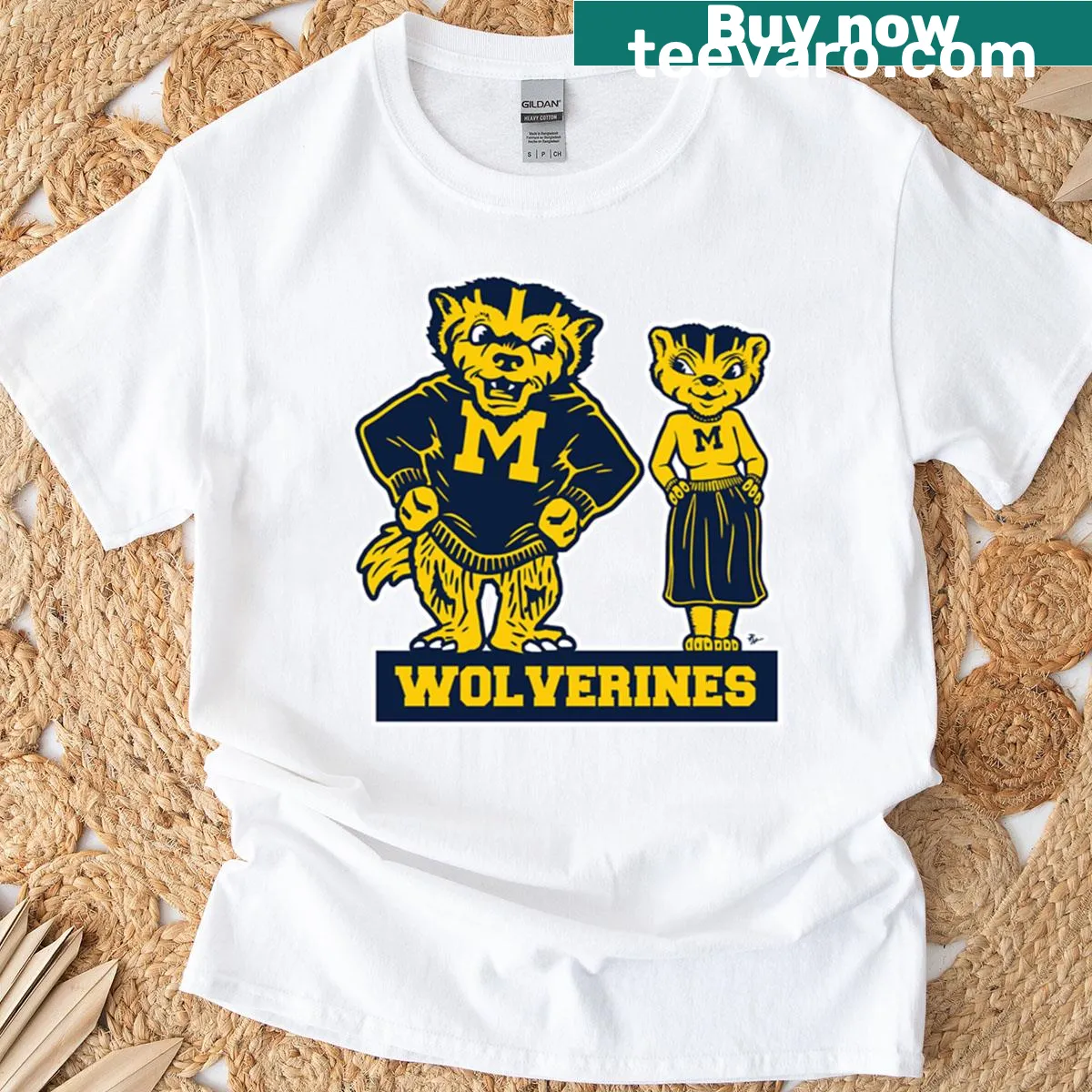 Vintage Wolverines mascot t-shirt for couples — on a men's t-shirt
