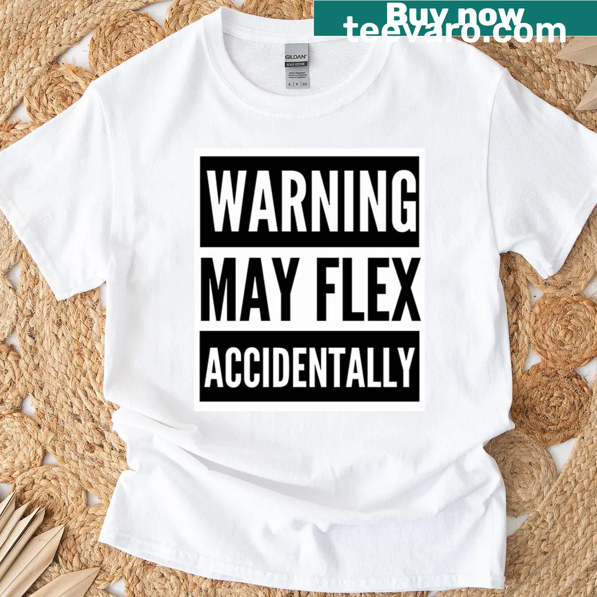 Funny workout warning sign graphic on a t-shirt — on a men's t-shirt
