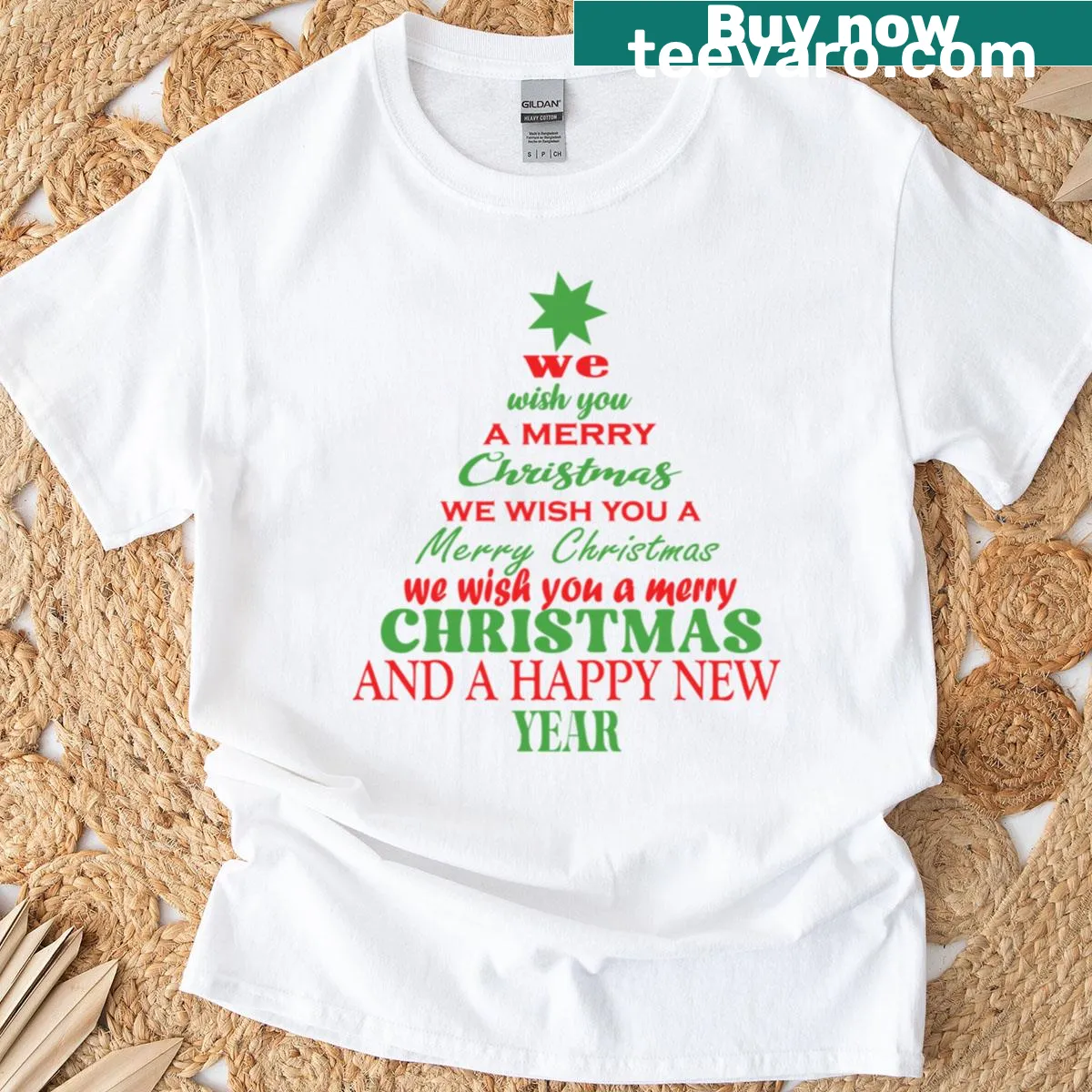 Festive 'We Wish You A Merry Christmas' text graphic on a T-shirt — on a men's t-shirt