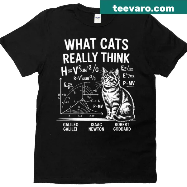 Funny cat humor t-shirt with physics math illustrations.