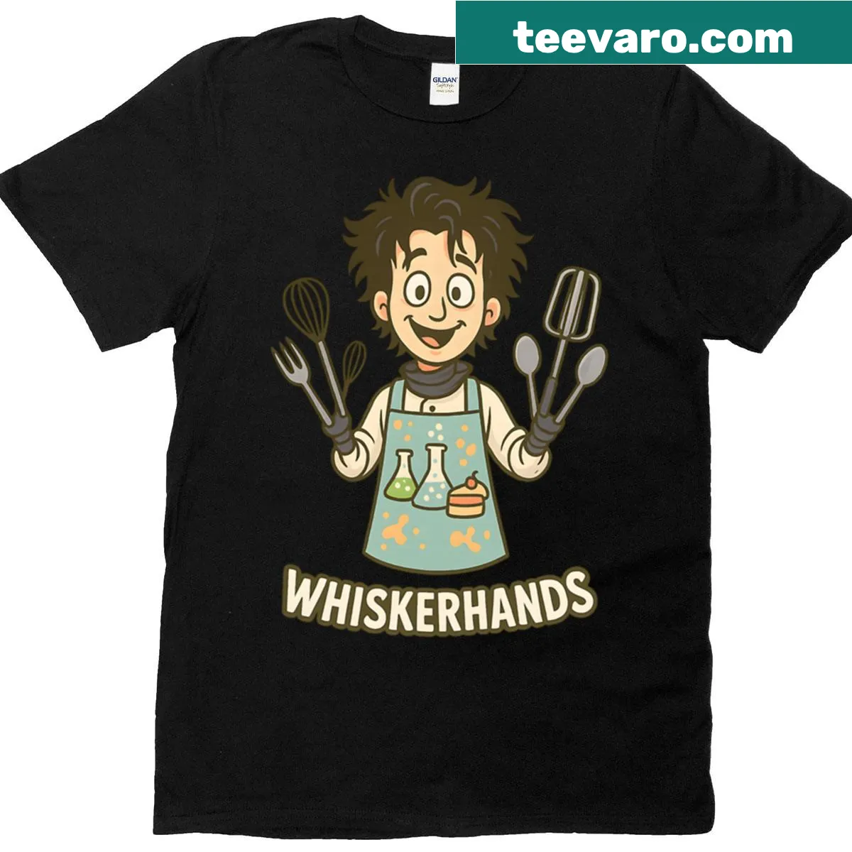 Cartoon of Whiskerhands, a humorous kitchen chemist. — on a men's t-shirt