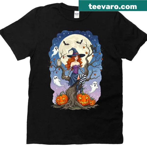 Whimsical illustration of a witch flying on a broom with a black cat