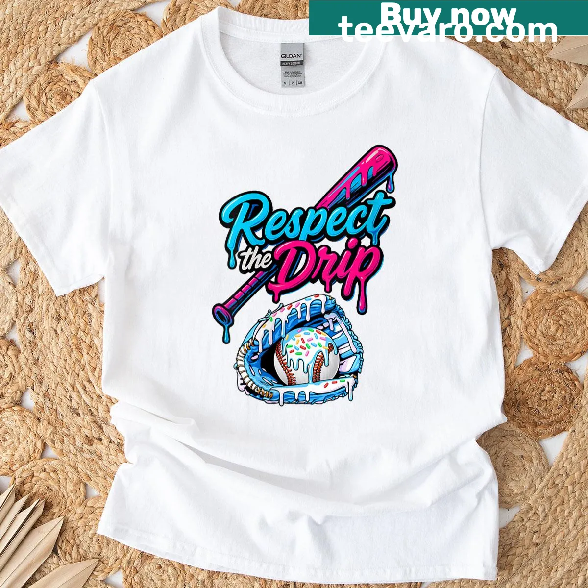 Cartoon baseball glove with ice cream and sprinkles design — on a men's t-shirt