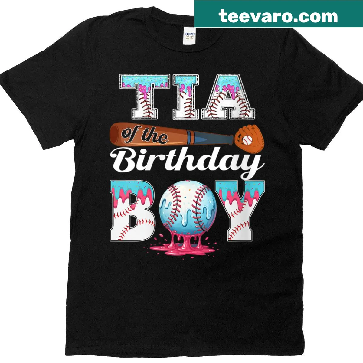 Vintage-style t-shirt with baseball and ice cream drip design for birthdays — on a men's t-shirt