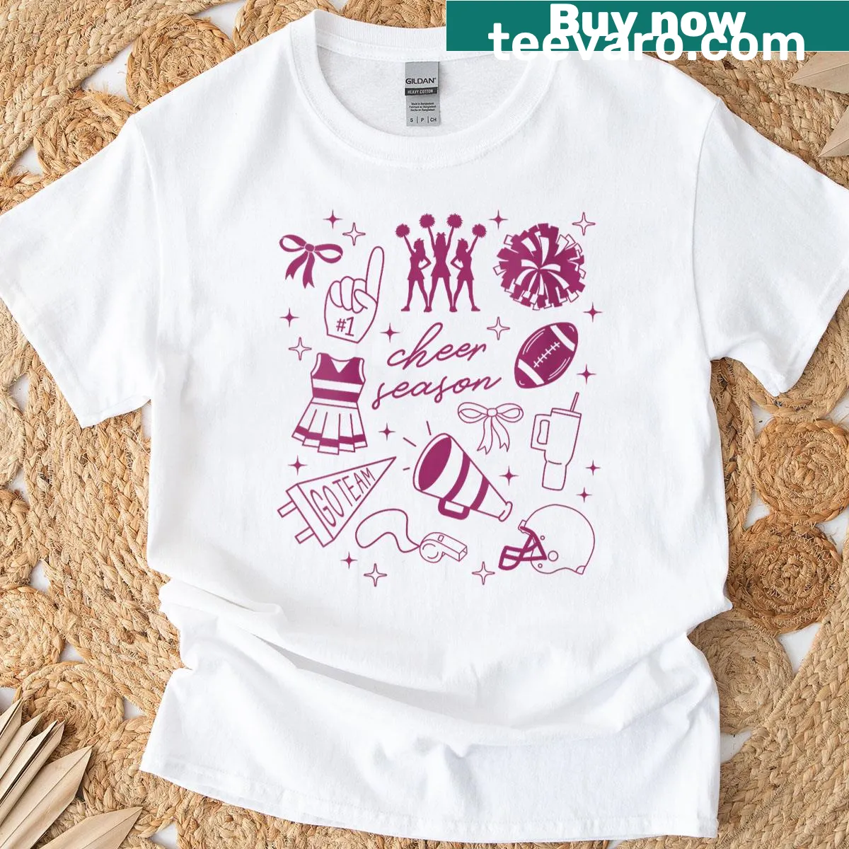 Cheerleader T-shirt designed for women featuring football game graphics — on a men's t-shirt