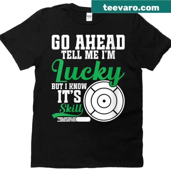 Crokinole themed shirt with playful game graphics