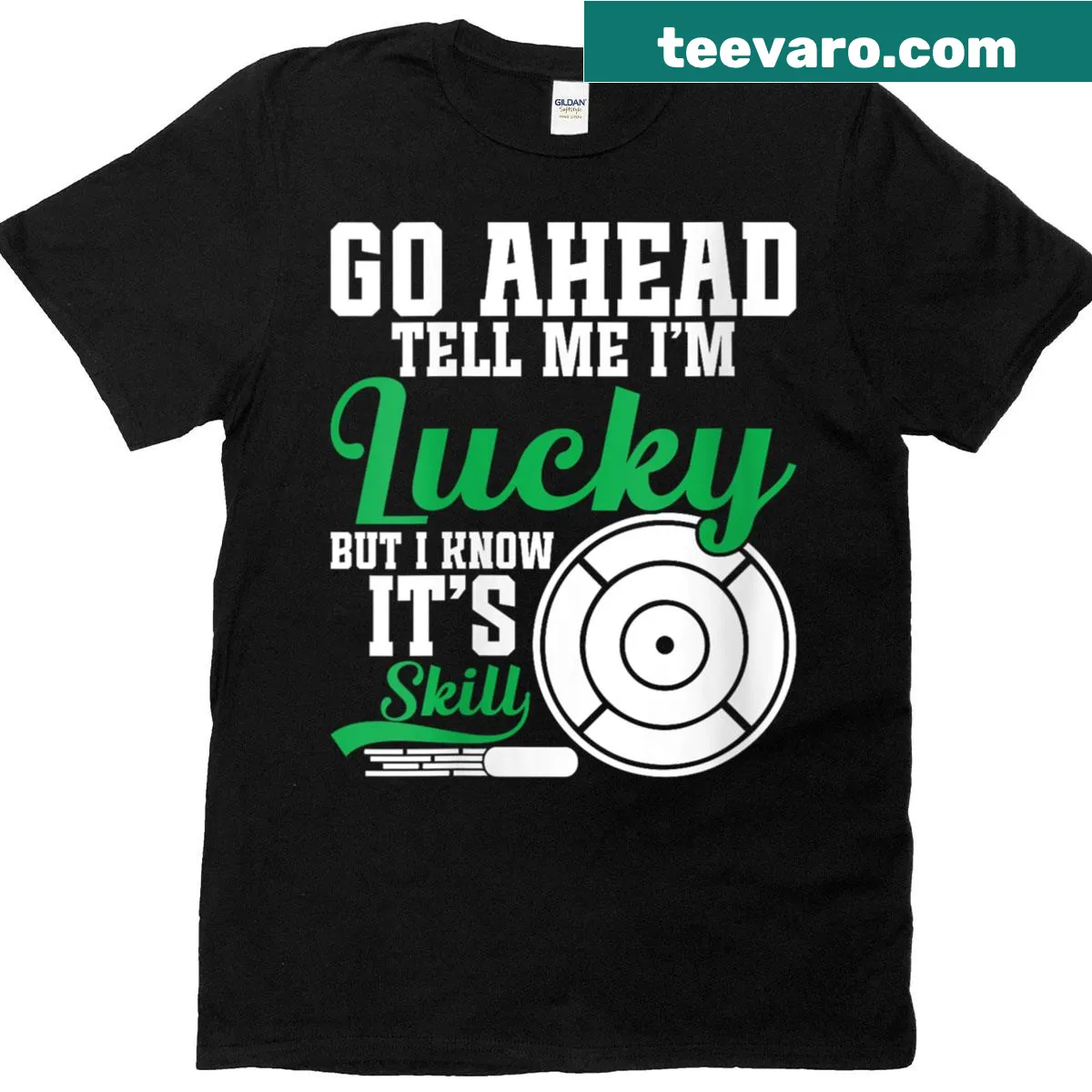 Crokinole themed shirt with playful game graphics — on a men's t-shirt