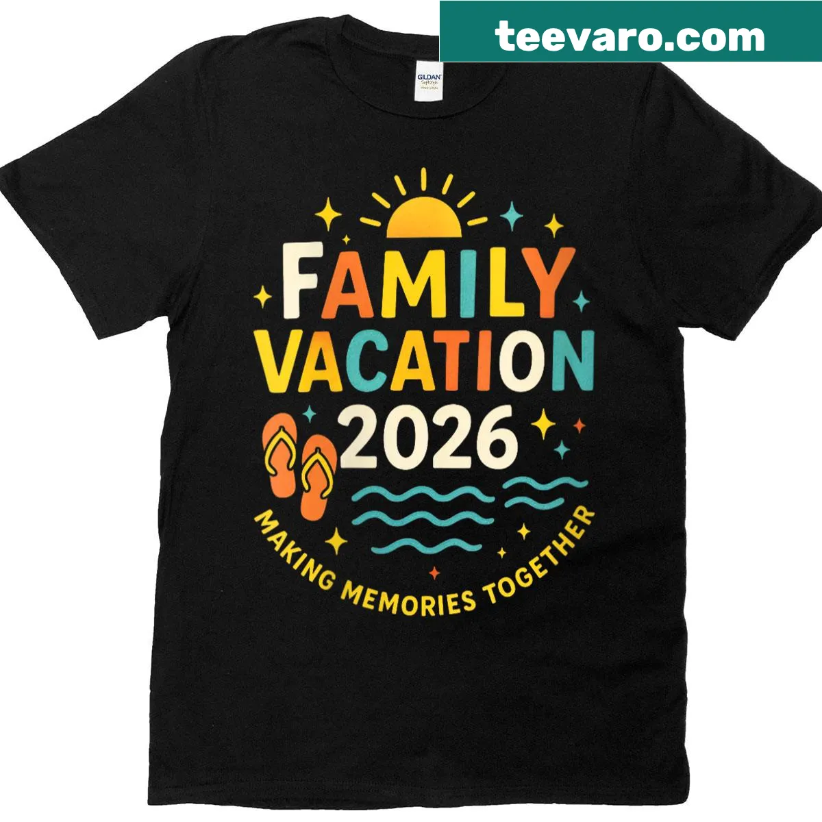 Illustrated T-shirt featuring a family vacation theme for 2026. — on a men's t-shirt