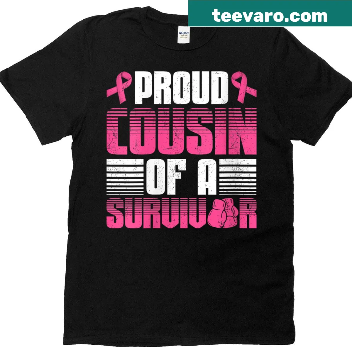 Breast cancer awareness cousin survivor graphic t-shirt — on a men's t-shirt