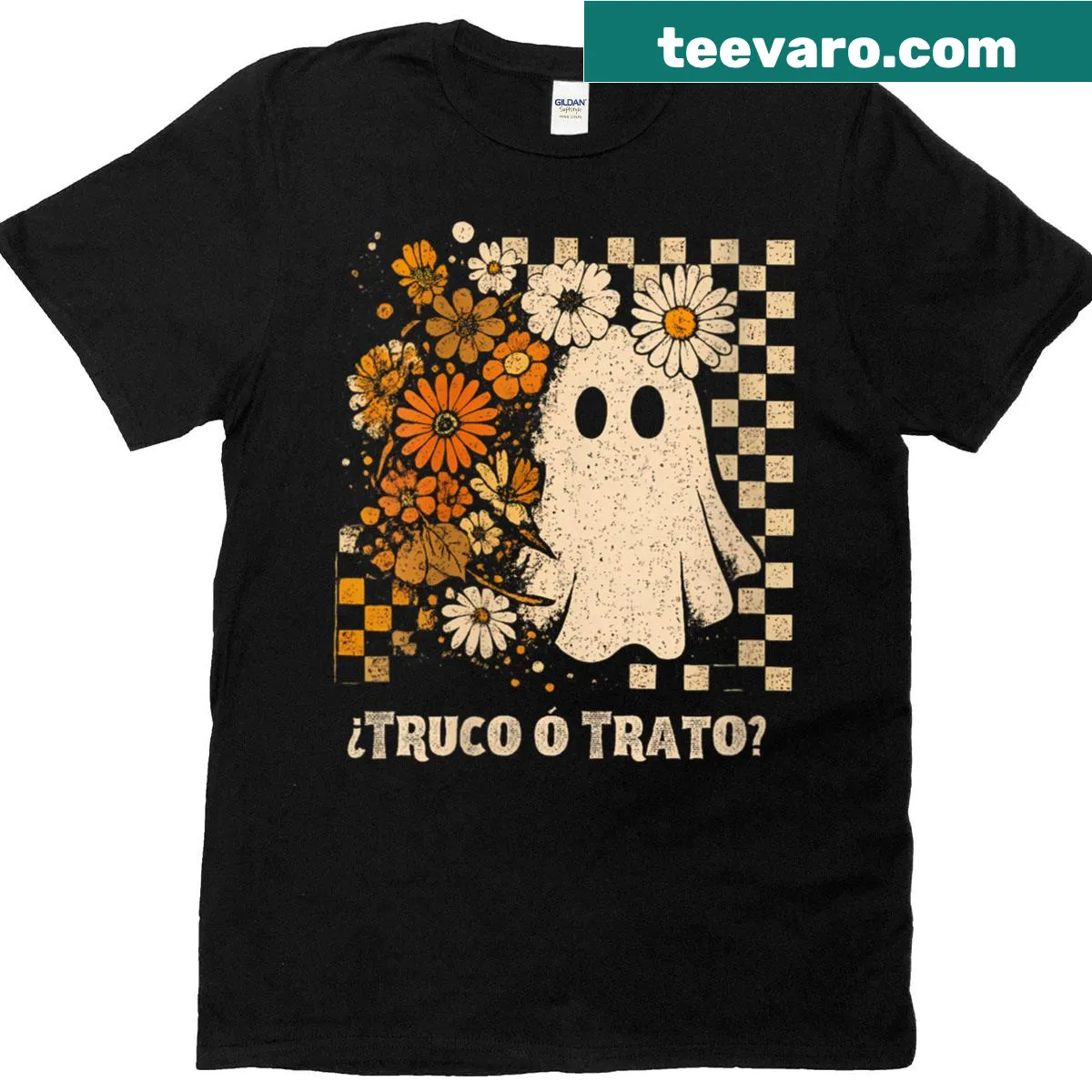 Vintage floral ghost Halloween t-shirt design — on a men's t-shirt