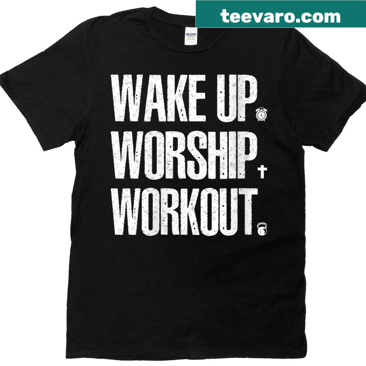 Inspirational T-shirt for Christian women promoting worship and fitness — on a men's t-shirt