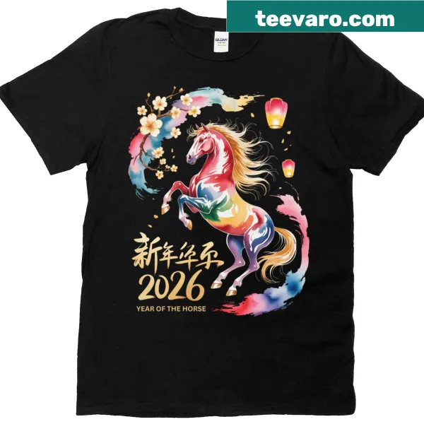 Graphic T-shirt featuring a cool snake design and Year of the Horse theme.