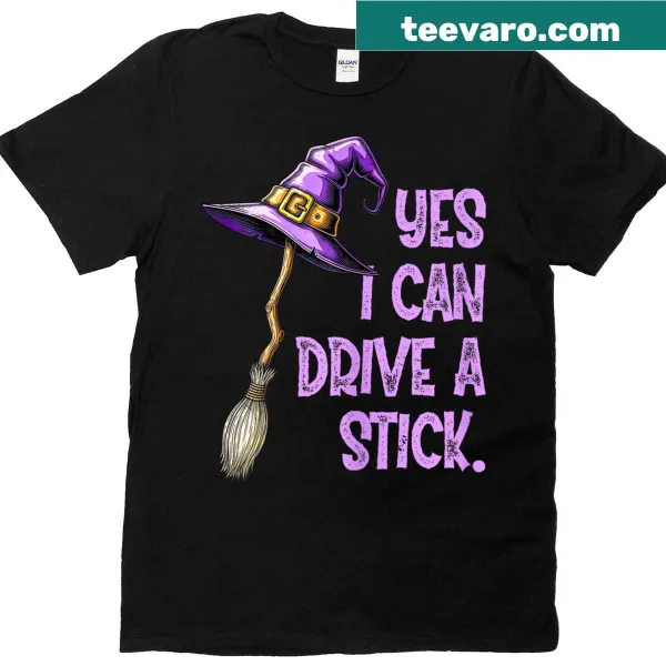 Funny Halloween T-shirt with a witch hat and driving pun text