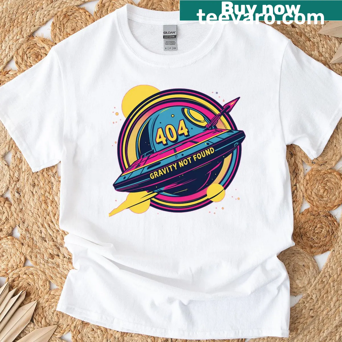 Retro oversized t-shirt with '404 Gravity Not Found' space graphic — on a men's t-shirt