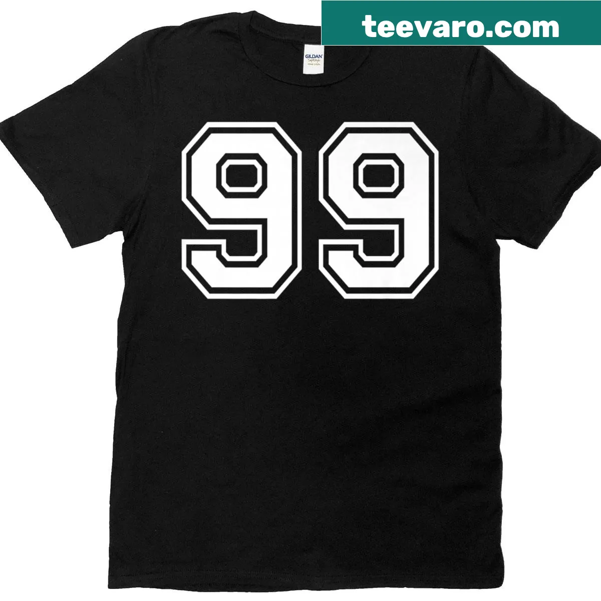 Team sports graphic matching varsity T-shirt with number 99 — on a men's t-shirt