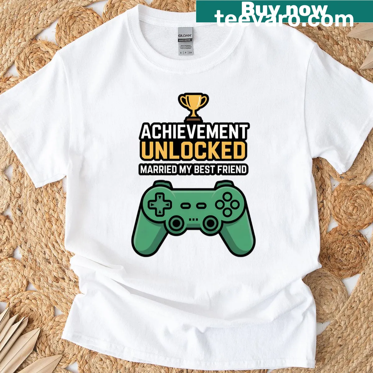 Funny gamer wedding t-shirt featuring 'Achievement Unlocked' text and graphics — on a men's t-shirt