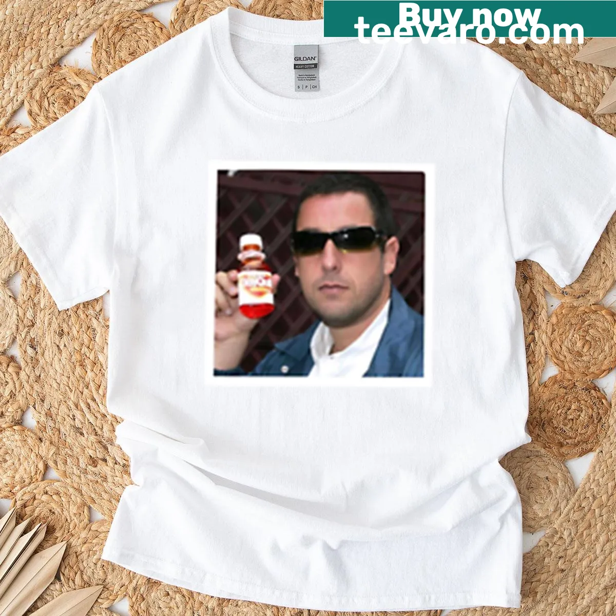 Oversized t-shirt featuring a humorous Adam Sandler reference — on a men's t-shirt