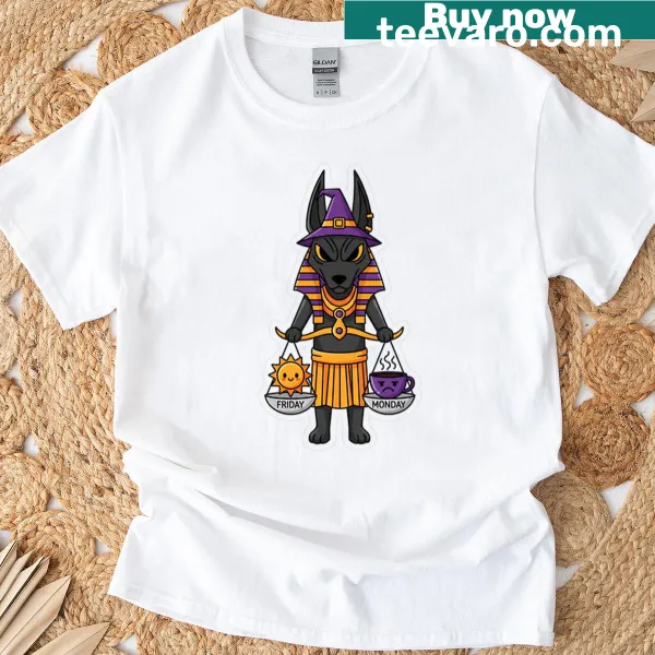 Oversized shirt featuring Anubis design contrasting Friday and Monday