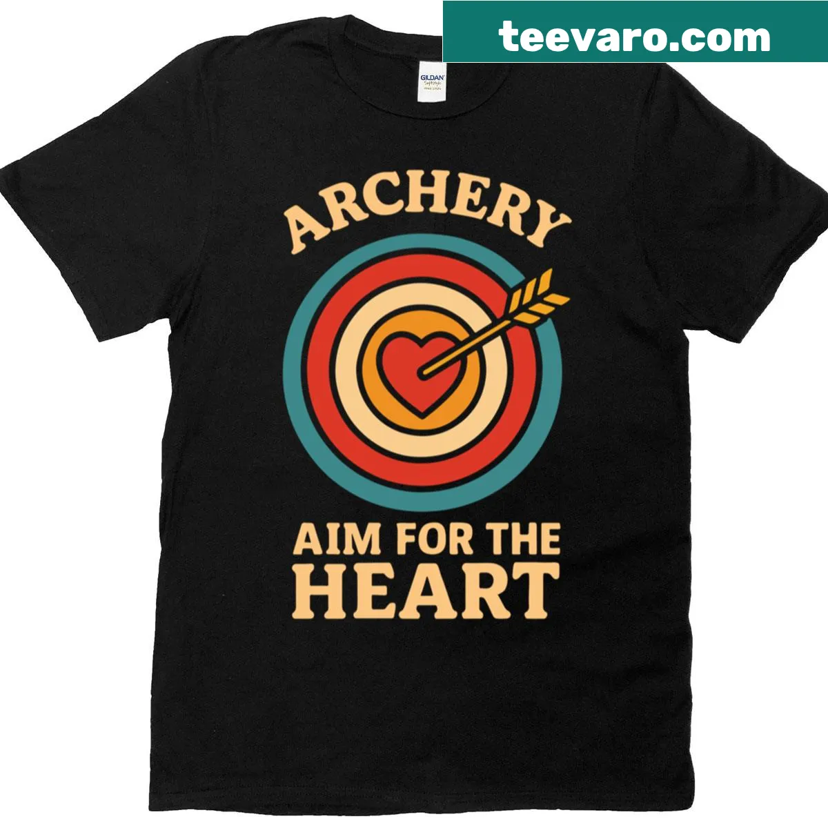 Archery-themed design featuring 'Aim For The Heart' on a t-shirt — on a men's t-shirt