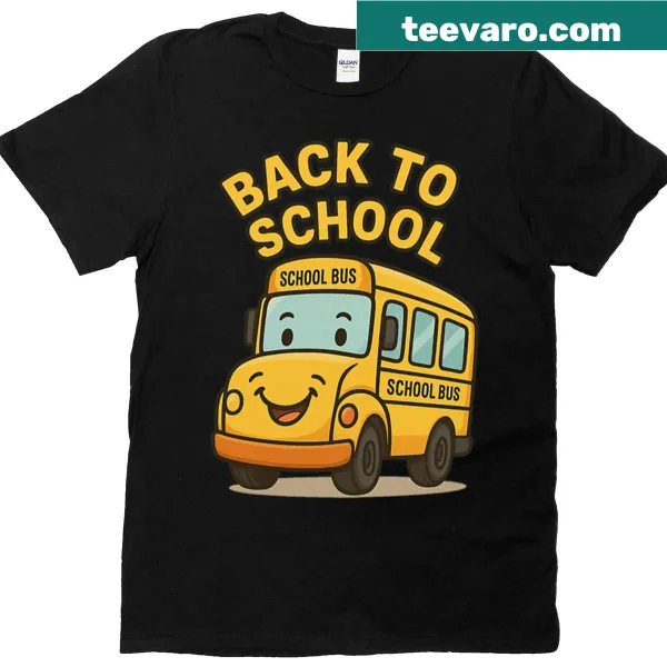 Illustrated smiling school bus on a T-shirt for students
