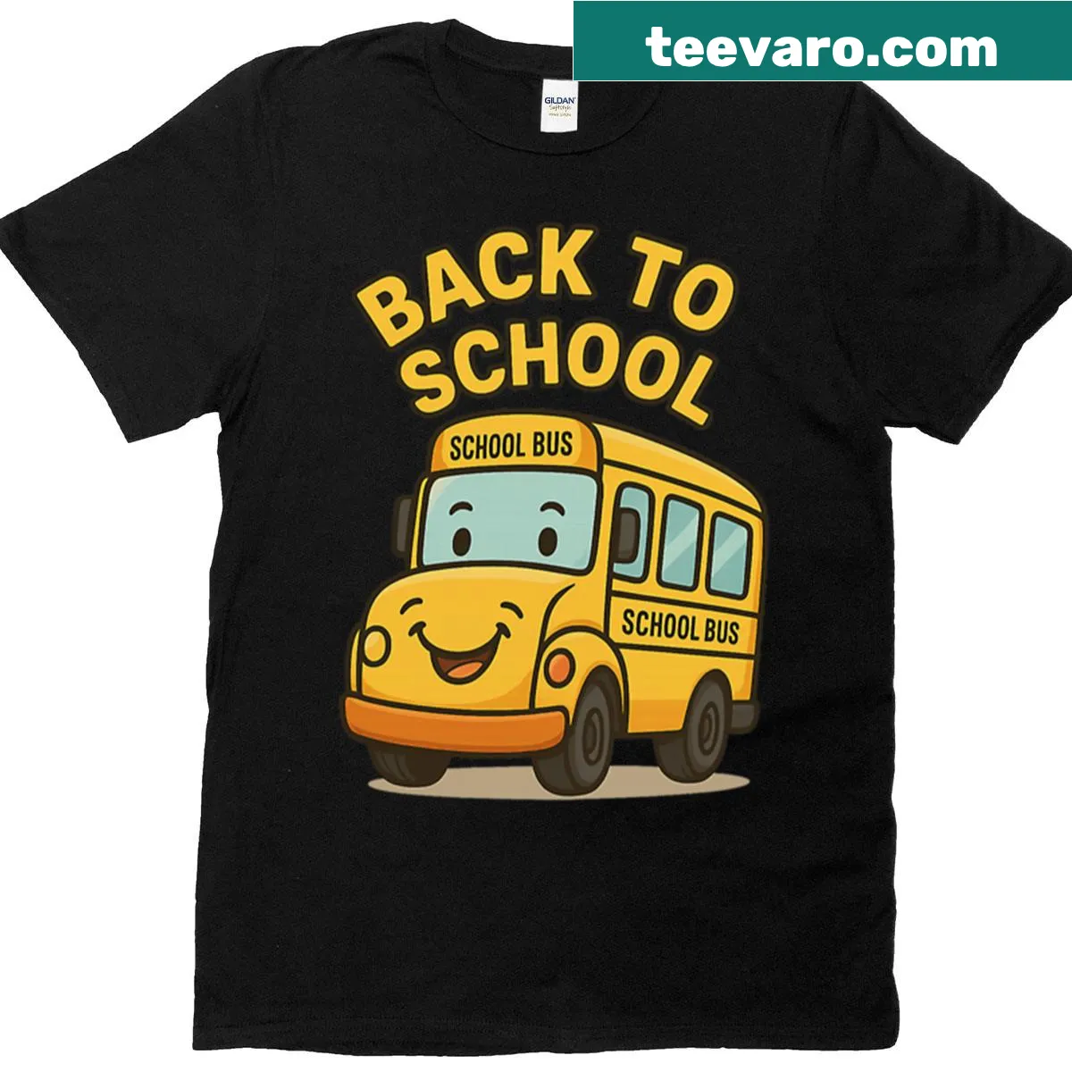 Illustrated smiling school bus on a T-shirt for students — on a men's t-shirt