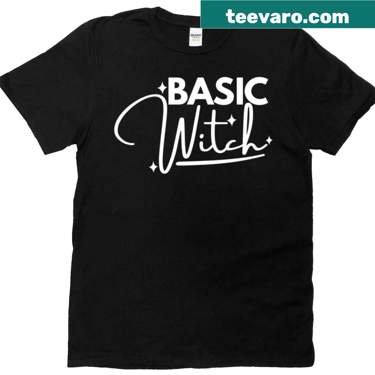 Funny Halloween t-shirt with 'Basic Witch' graphic design — on a men's t-shirt