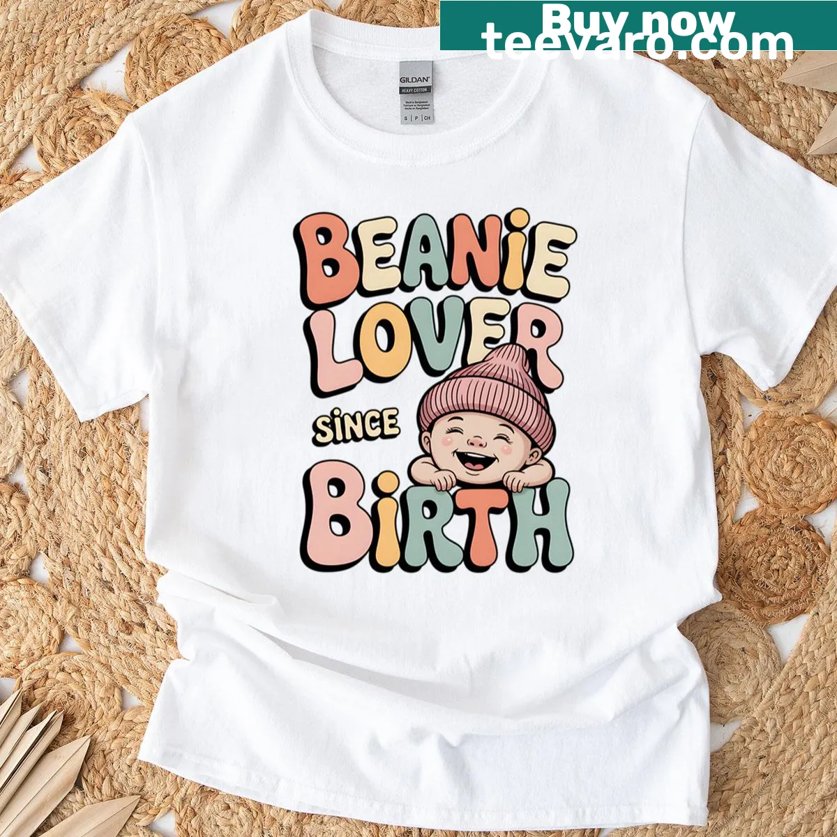 Cute T-shirt for kids with a beanie lover graphic — on a men's t-shirt