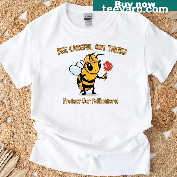 Funny oversized T-shirt with cartoon bee and pollinator protection text