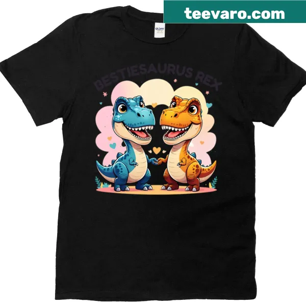 Playful dinosaur graphic celebrating friendship on a shirt