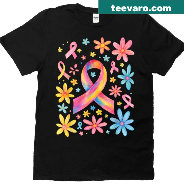 Boho-style floral design with 'In October We Wear Pink' text